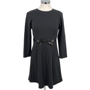 Kate Spade Bow Waist Ponte Dress Black Knee Length Long Sleeve Size Large